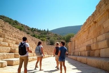 Guided tour group at ancient ruins